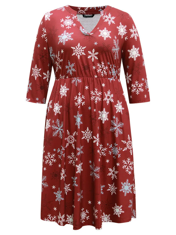 Christmas Snowflake Print Pocket Notched Dress sold by Bloomchic product image thumbnail 5