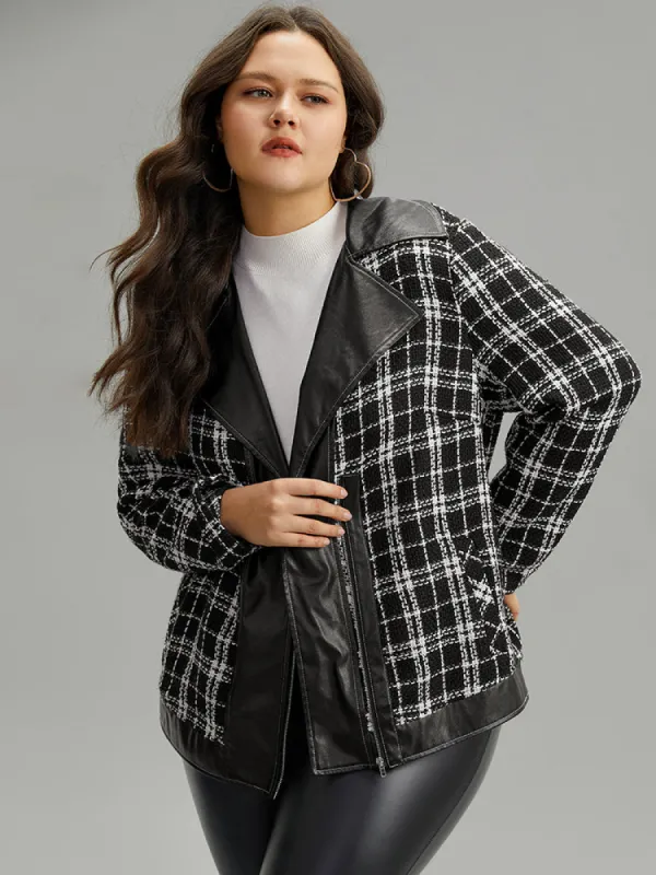 Plaid PU Patchwork Zipper Fly Jacket sold by Bloomchic