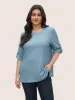 Plain Textured Patched Pocket Tab Sleeve T-shirt sold by Bloomchic