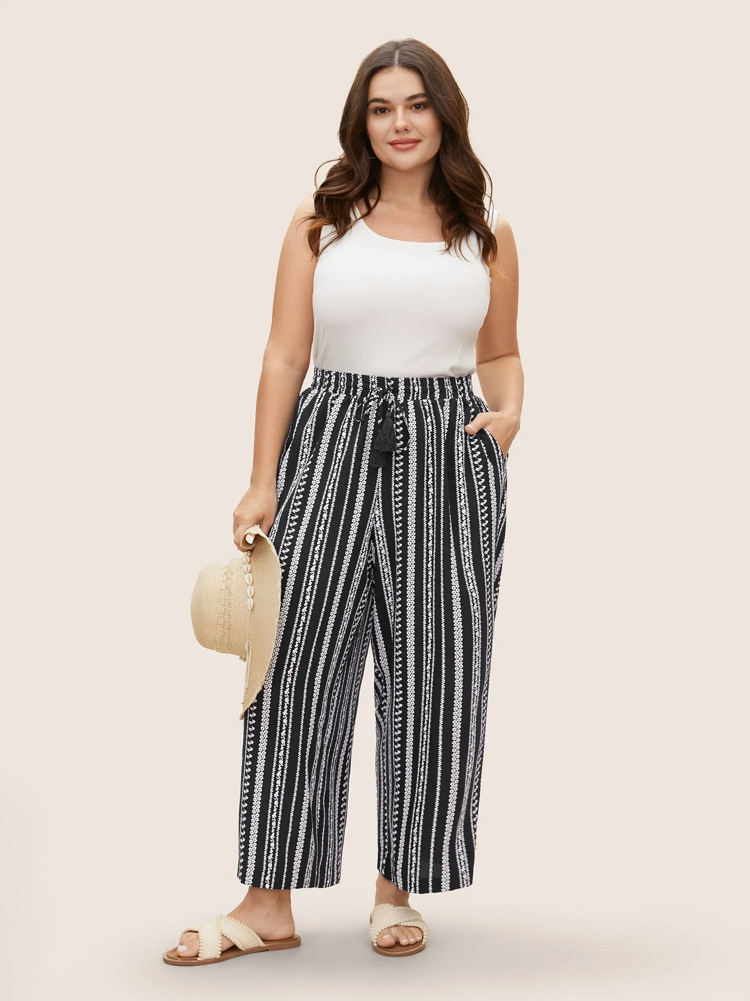 Bandana Striped Tassel Drawstring Wide Leg Pants sold by Bloomchic product image thumbnail 2