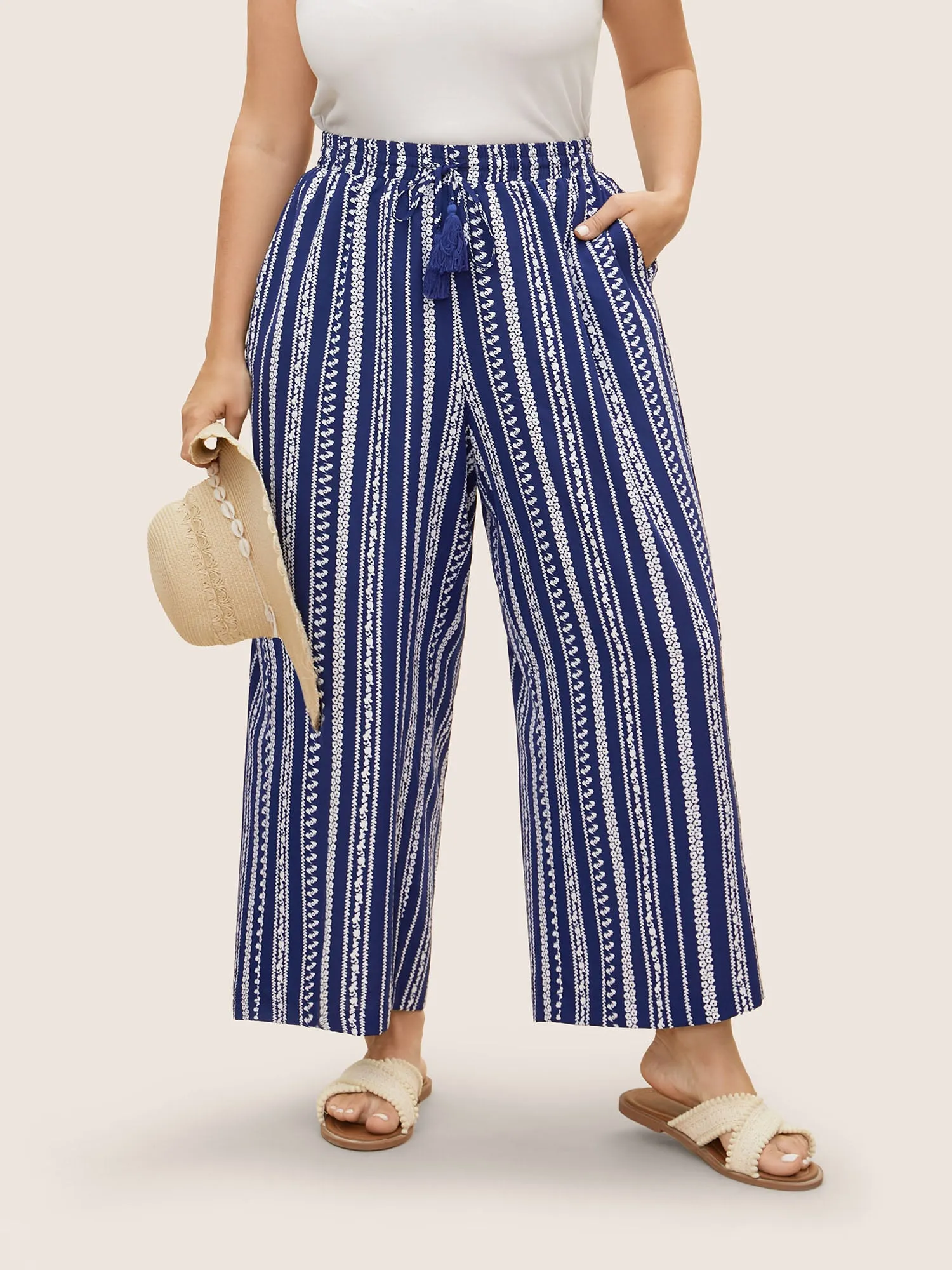 Bandana Striped Tassel Drawstring Wide Leg Pants sold by Bloomchic product image thumbnail 5