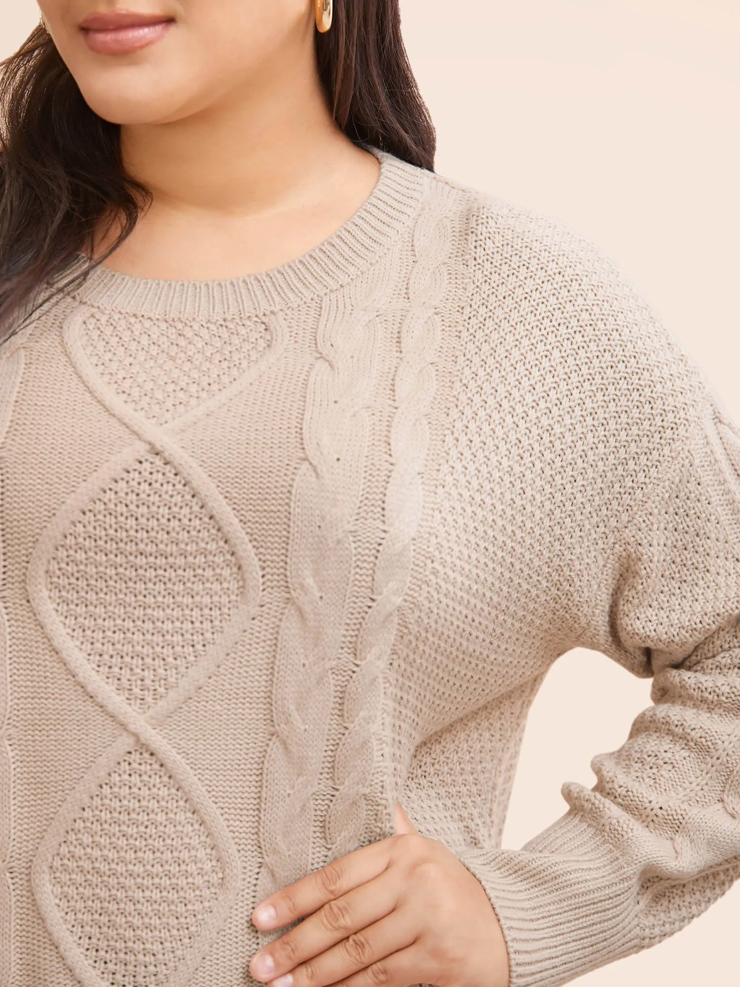 Round Neck Textured Cable Knit Pullover sold by Bloomchic product image thumbnail 4