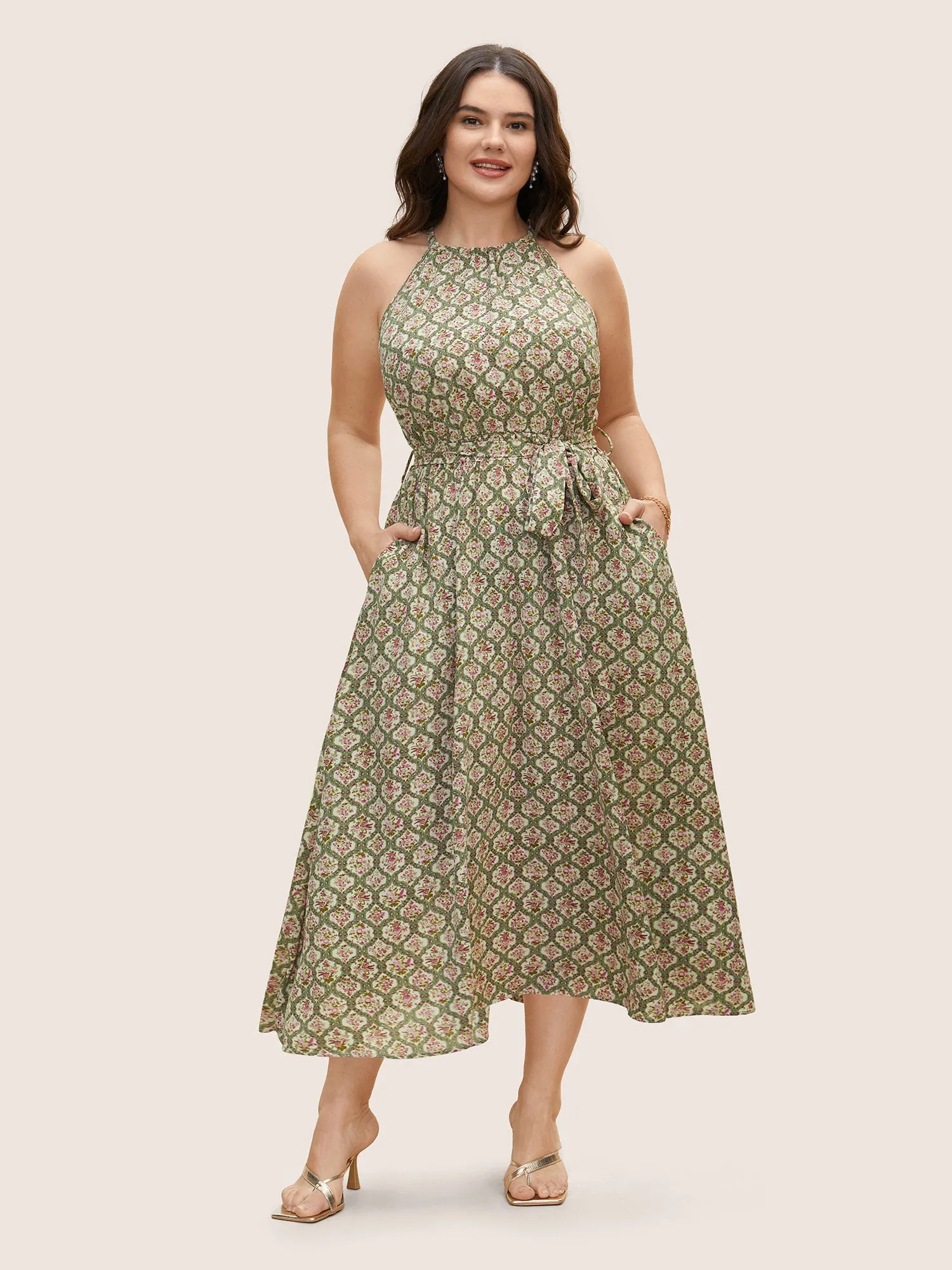 Halter Neck Moroccan Print Midi Dress sold by Bloomchic