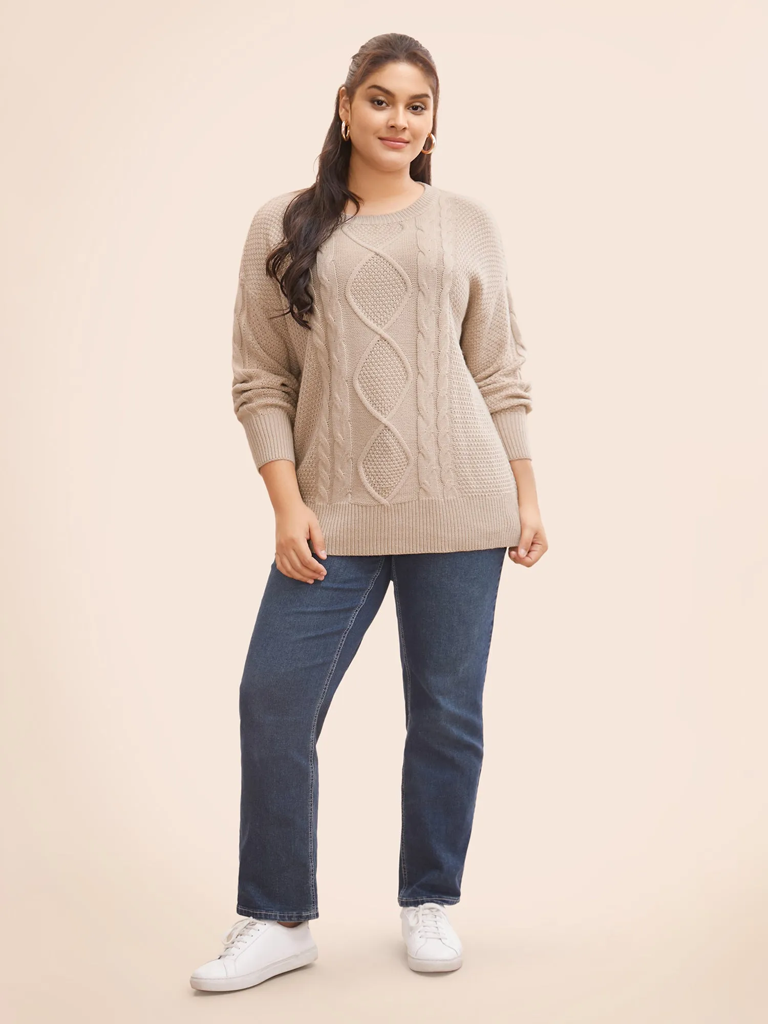 Round Neck Textured Cable Knit Pullover sold by Bloomchic product image thumbnail 3