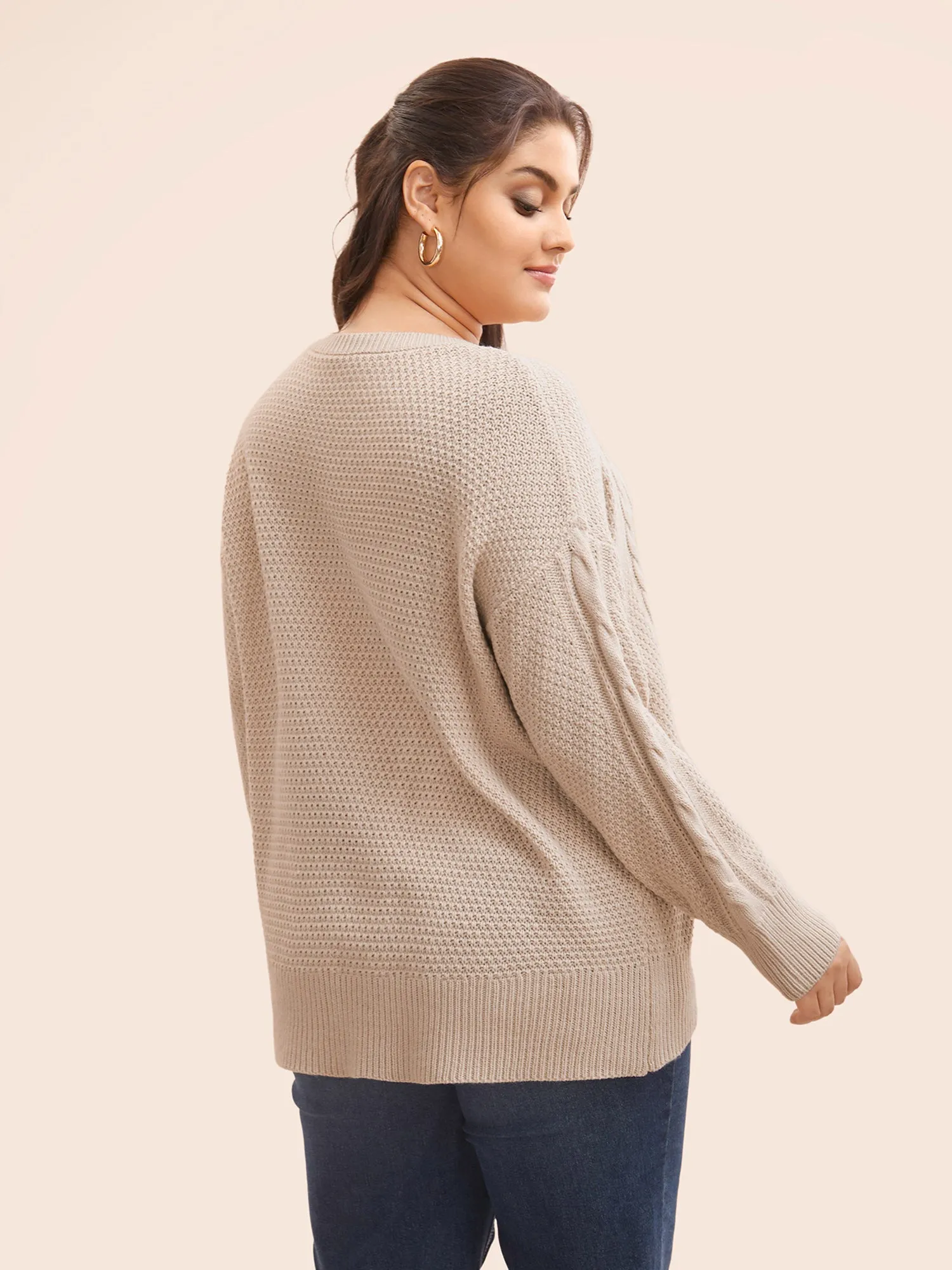 Round Neck Textured Cable Knit Pullover sold by Bloomchic product image thumbnail 2