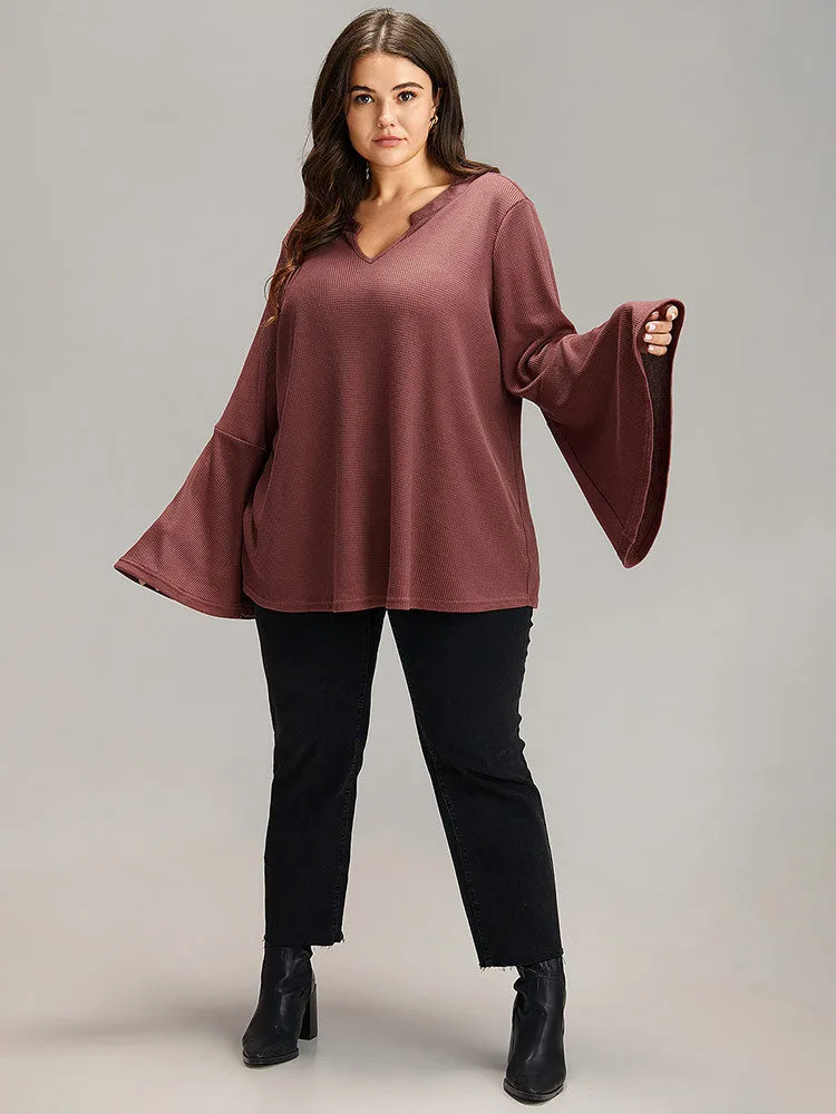 Solid Waffle Knit Notched Ruffle Sleeve T-shirt sold by Bloomchic product image thumbnail 4