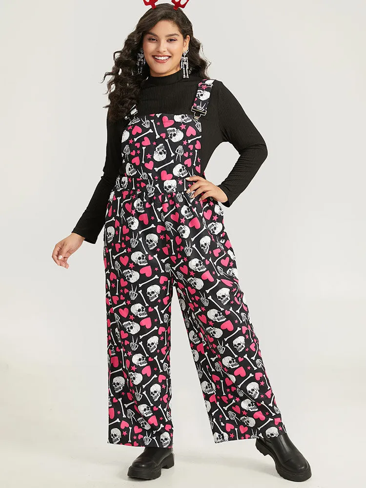 Halloween Skull &Heart Print Pocket Gathered Jumpsuit sold by Bloomchic
