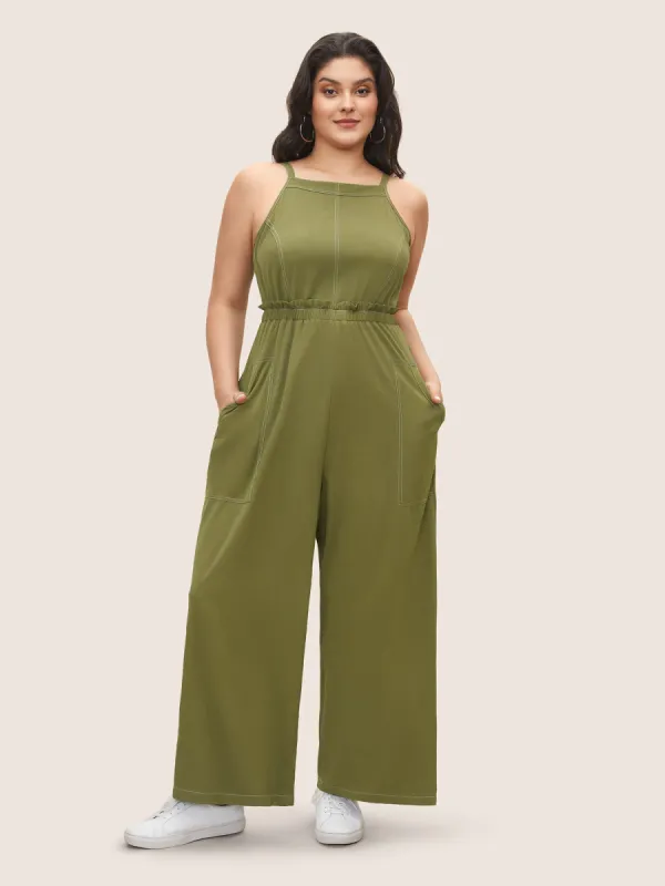 Plain Tucked Seam Frill Trim Jumpsuit sold by Bloomchic
