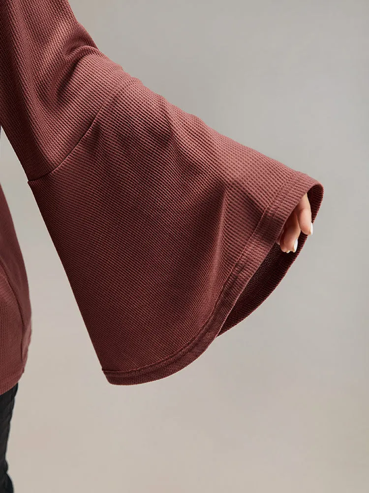 Solid Waffle Knit Notched Ruffle Sleeve T-shirt sold by Bloomchic product image thumbnail 5