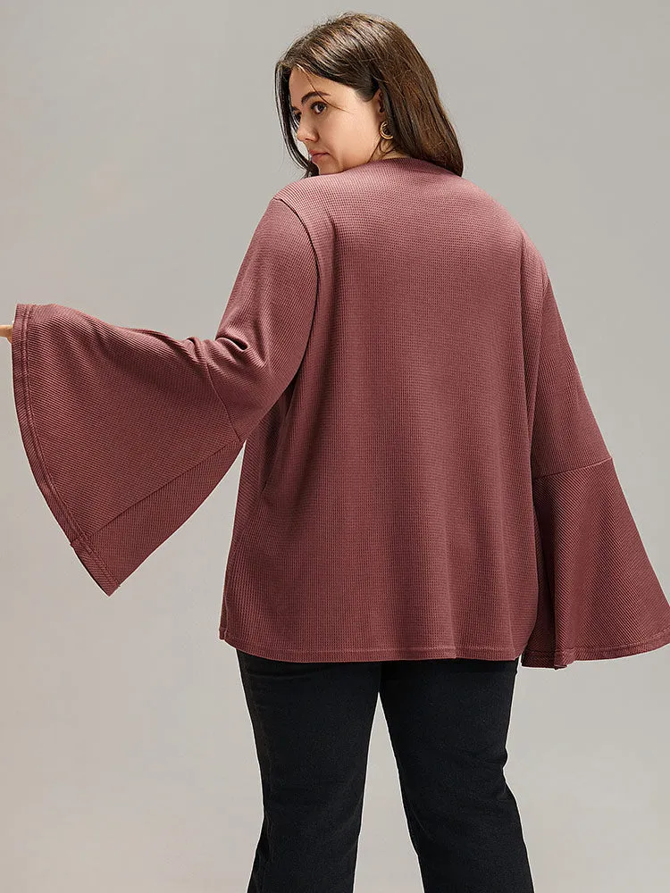 Solid Waffle Knit Notched Ruffle Sleeve T-shirt sold by Bloomchic product image thumbnail 2
