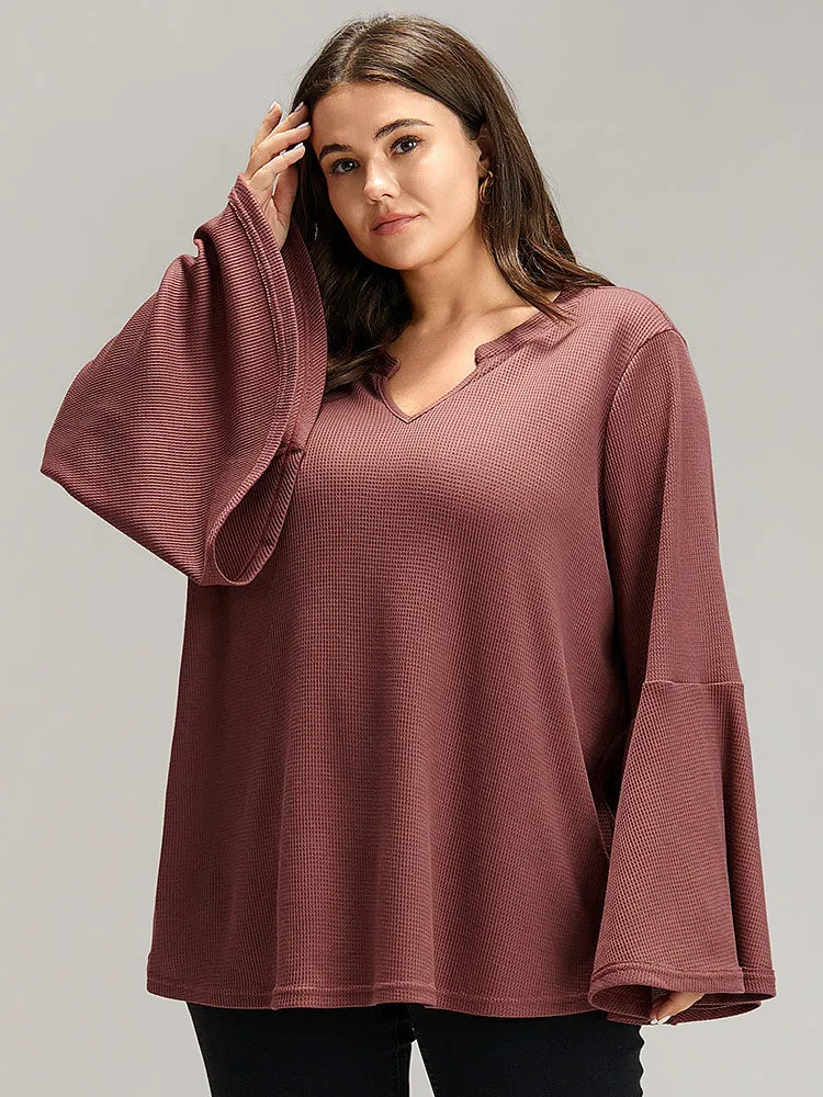 Solid Waffle Knit Notched Ruffle Sleeve T-shirt sold by Bloomchic product image thumbnail 3