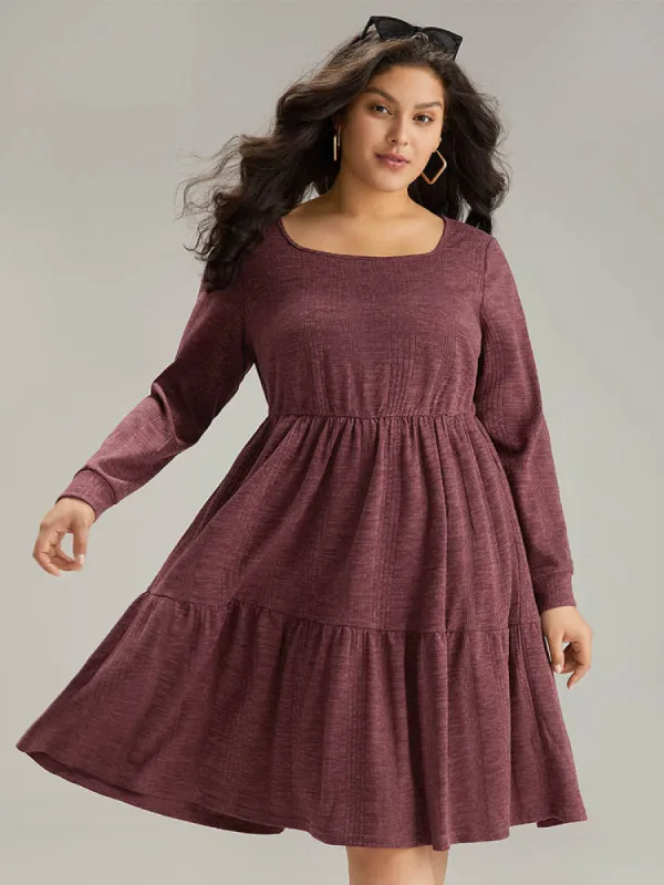 Plain Square Neck Texture Gathered Dress sold by Bloomchic