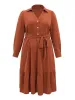 Anti-Wrinkle Patchwork Button Up Belted Dress sold by Bloomchic