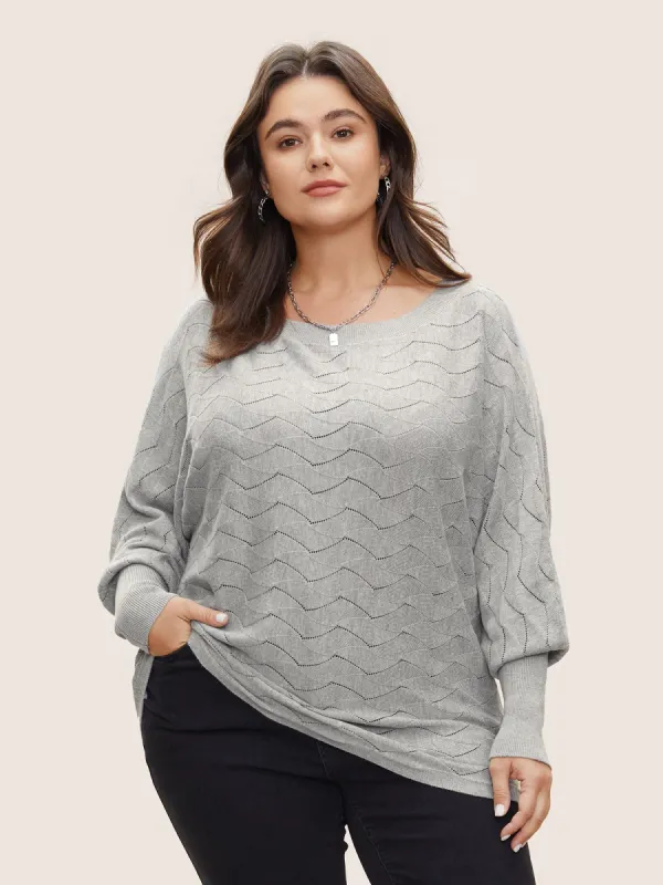 Supersoft Essentials Hollow Out Batwing Sleeve Boat Neck Pullover sold by Bloomchic