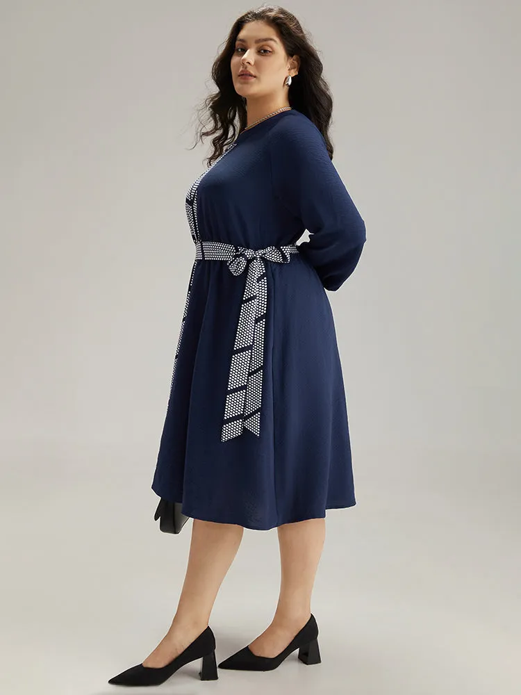 Polka Dot Geometric Patchwork Belted Dress sold by Bloomchic product image thumbnail 4