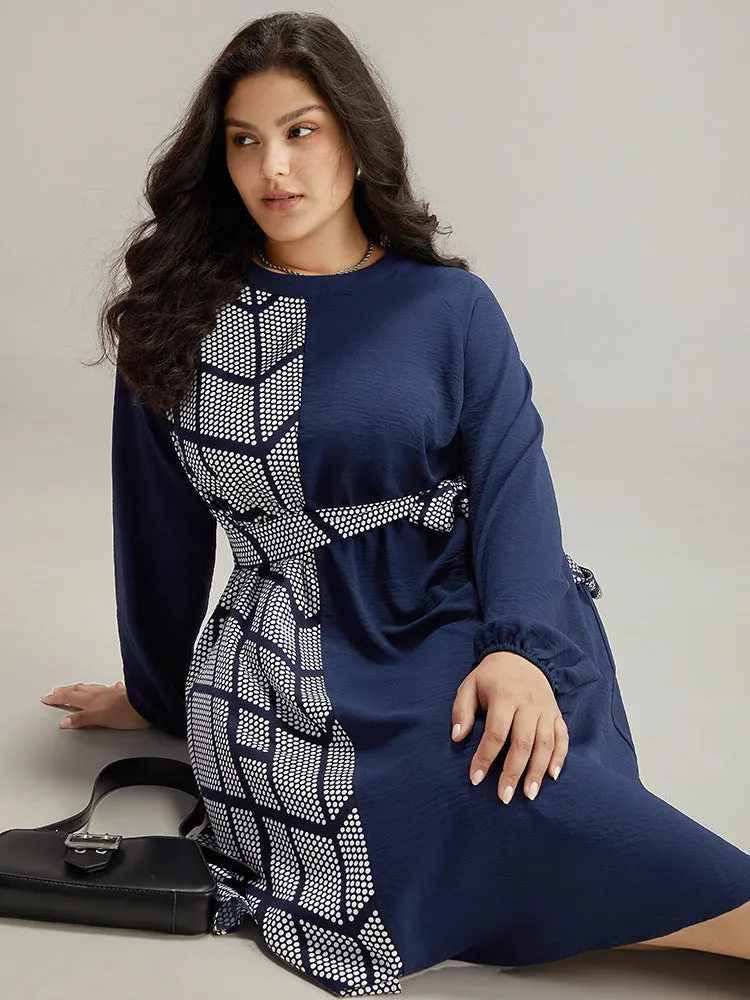 Polka Dot Geometric Patchwork Belted Dress sold by Bloomchic product image thumbnail 2