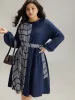 Polka Dot Geometric Patchwork Belted Dress sold by Bloomchic