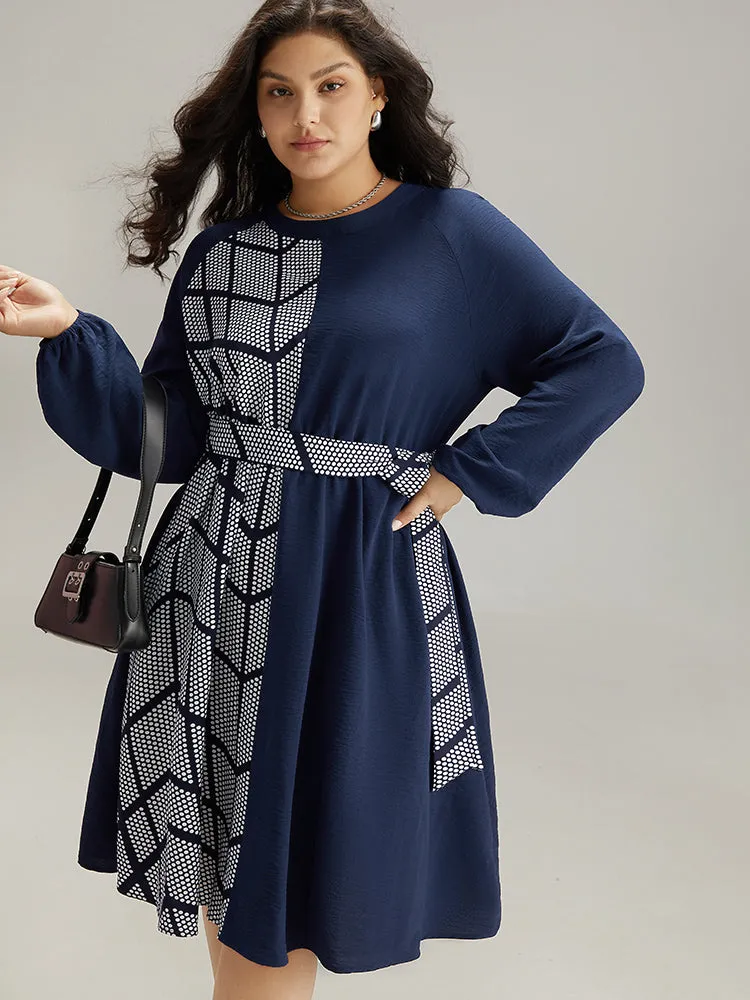 Polka Dot Geometric Patchwork Belted Dress sold by Bloomchic product image thumbnail 3