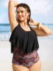 Bandana Print Patchwork Tiered Ruffles Laser Cut One Piece Swimsuit sold by Bloomchic