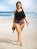 Bandana Print Patchwork Tiered Ruffles Laser Cut One Piece Swimsuit sold by Bloomchic