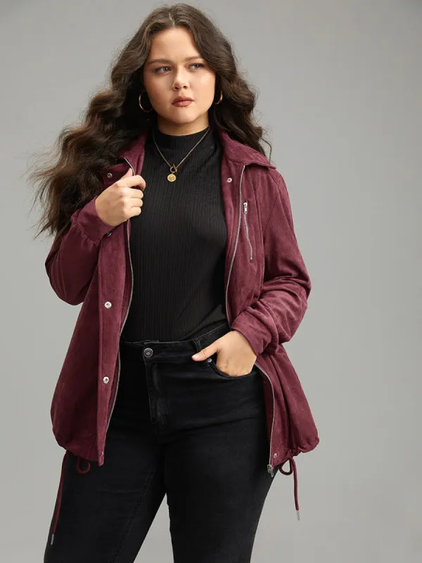 Plain Pocket Zipper Fly Drawstring Jacket sold by Bloomchic