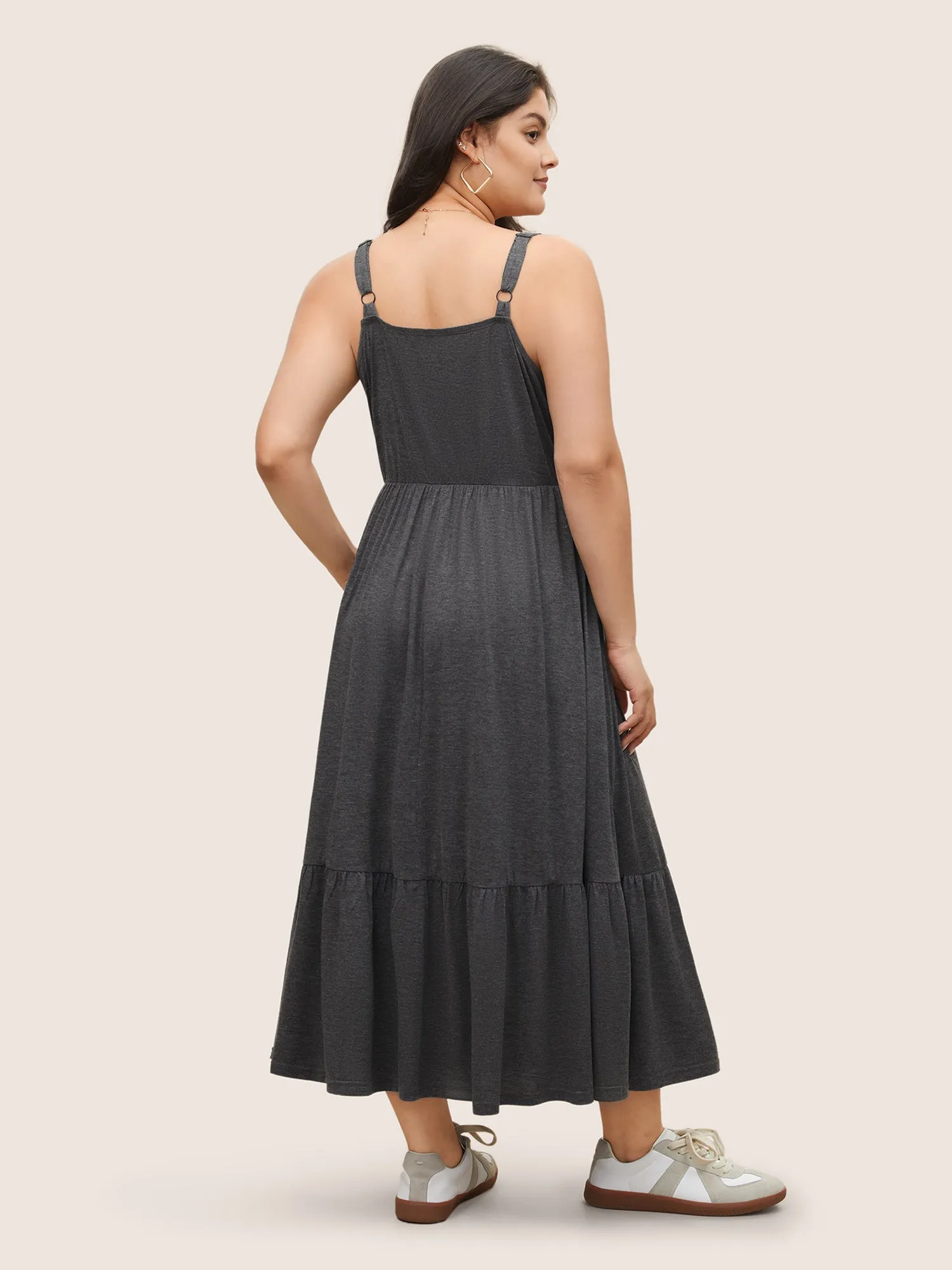 Solid Crisscross Patchwork Ruffle Hem Dress sold by Bloomchic product image thumbnail 3