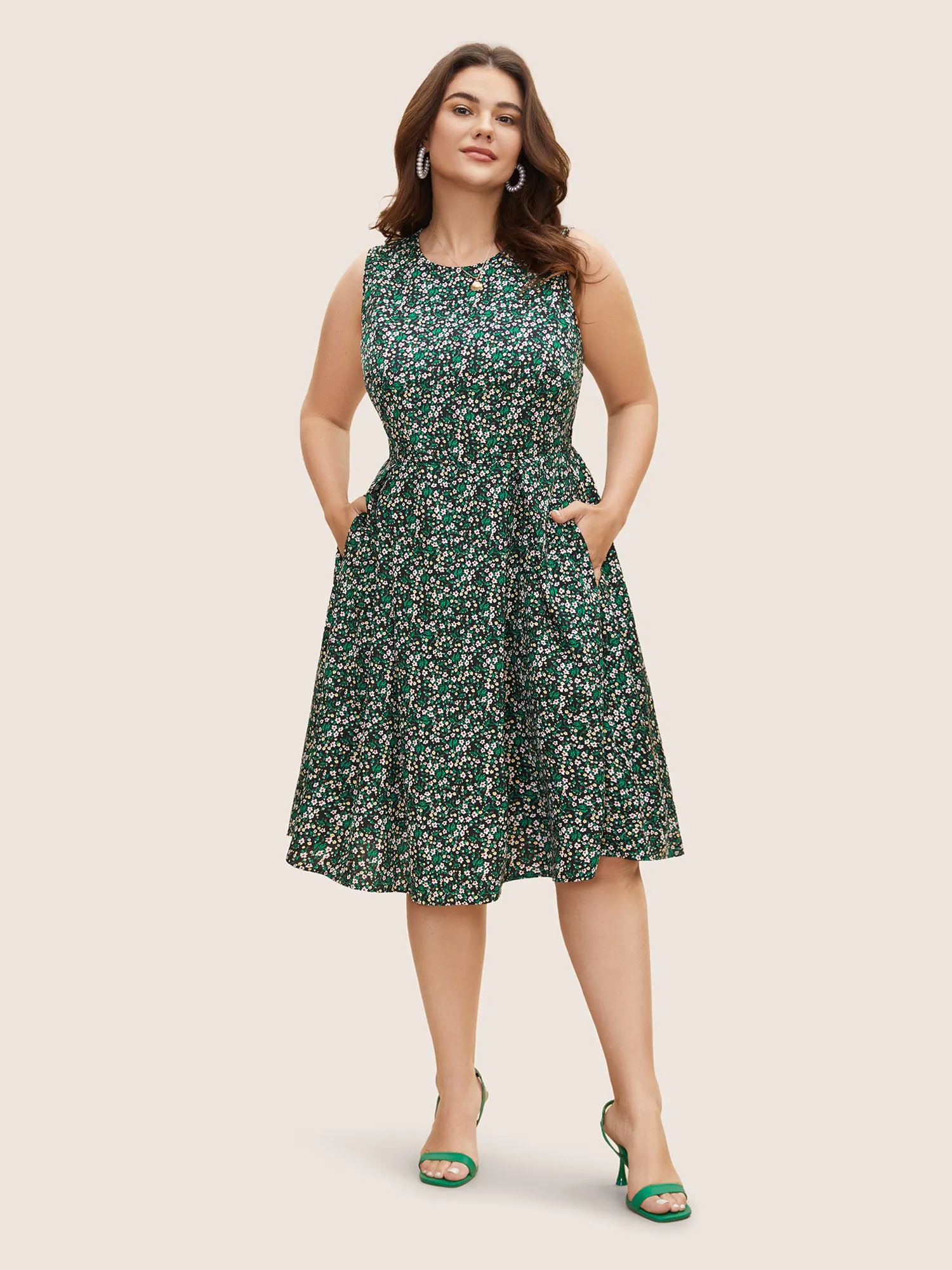 Round Collar Off-Sleeves Midi Dress sold by Bloomchic product image thumbnail 4