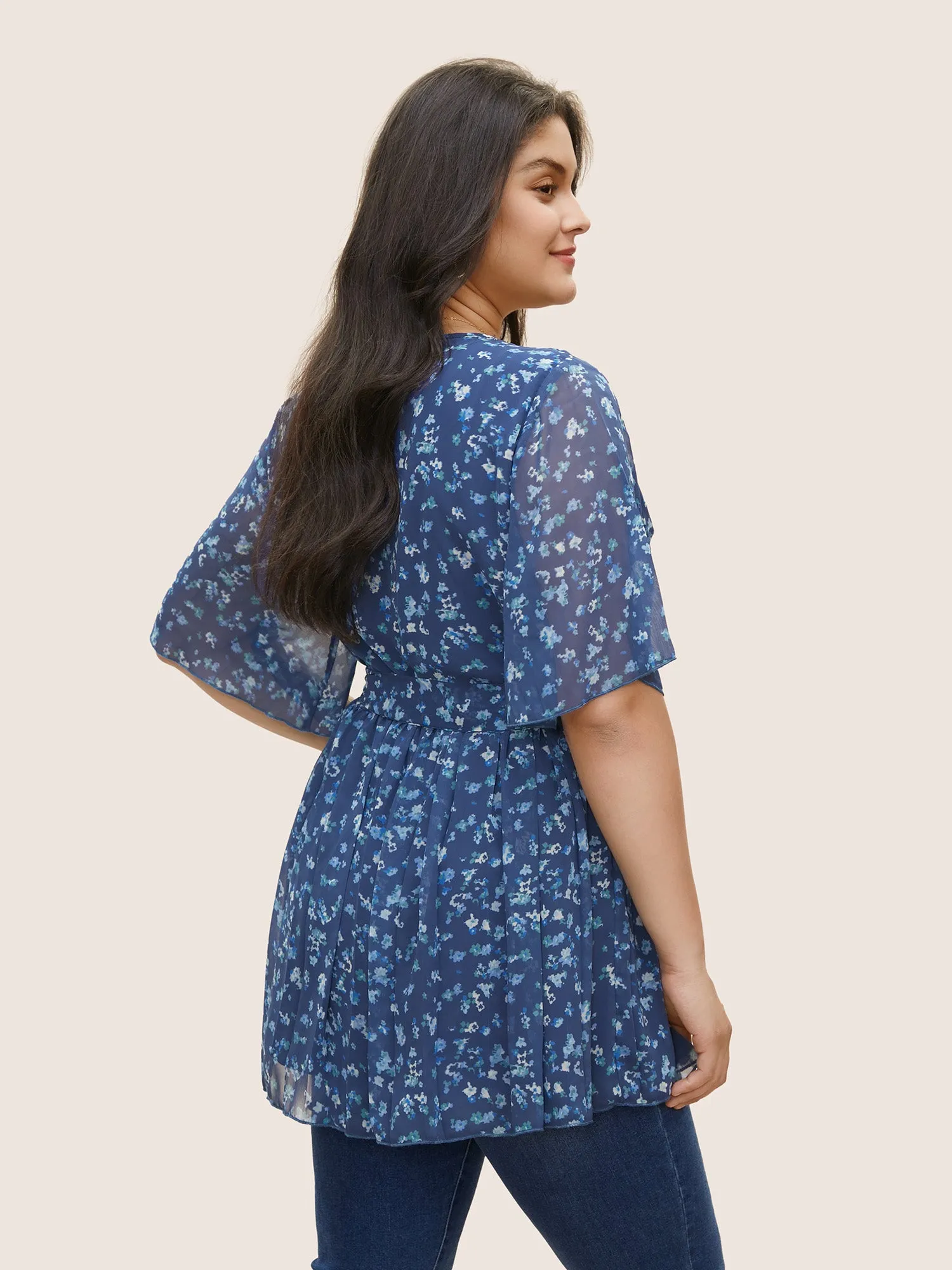 Ditsy Floral Mesh Overlap Collar Ties Blouse sold by Bloomchic product image thumbnail 4