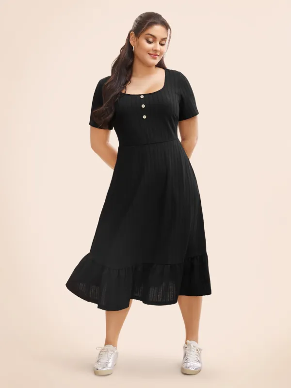 Texture Ruffle Hem Button Detail Dress sold by Bloomchic