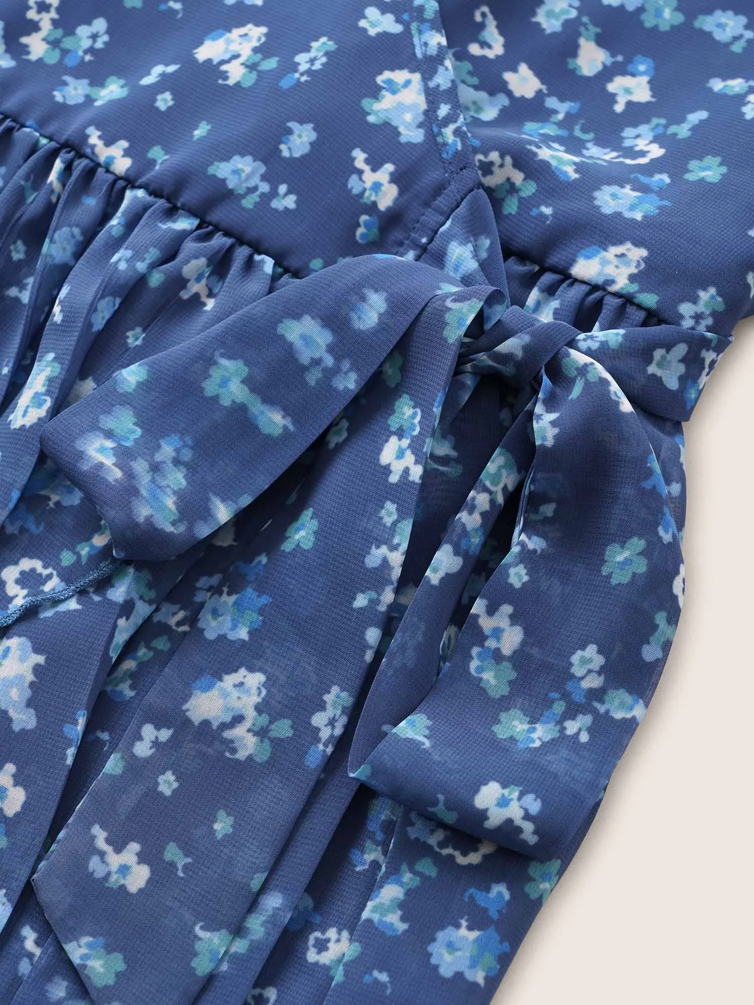 Ditsy Floral Mesh Overlap Collar Ties Blouse sold by Bloomchic product image thumbnail 5