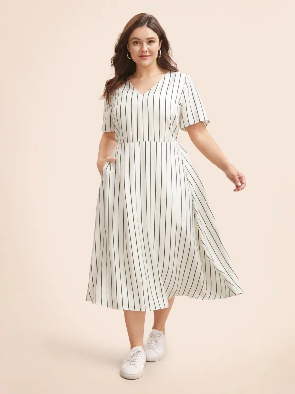 Striped V Neck Pocket Midi Dress sold by Bloomchic