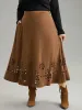 Plain Elastic Waist Pocket Laser Cut Skirt sold by Bloomchic