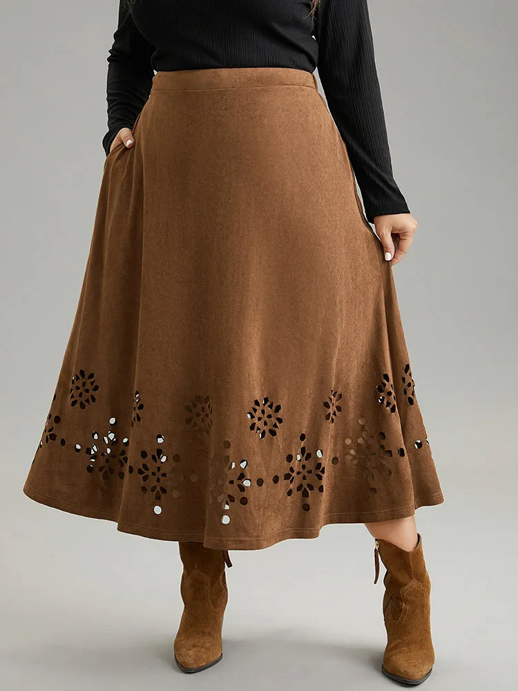 Plain Elastic Waist Pocket Laser Cut Skirt sold by Bloomchic