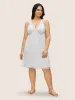 V Neck Solid Lace Panel Elastic Waist Sleep Dress sold by Bloomchic