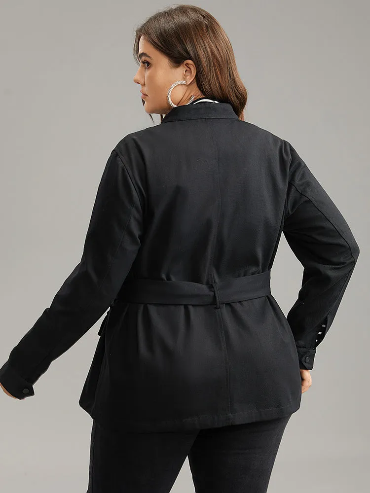 Cotton Solid Belted Flap Pocket Coat sold by Bloomchic product image thumbnail 3