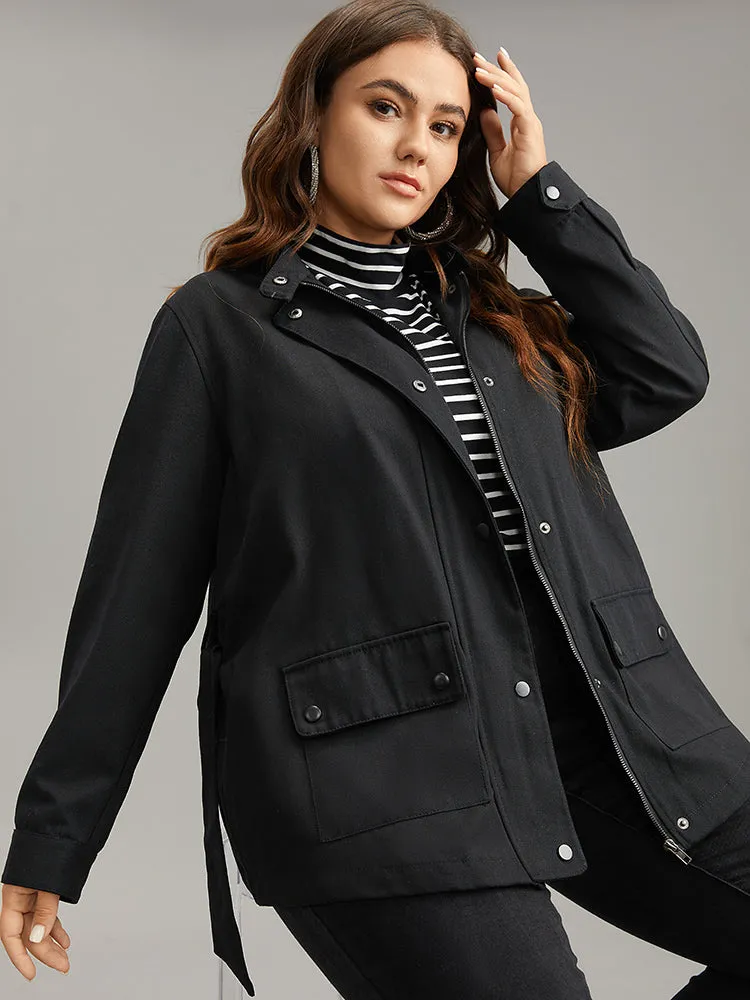 Cotton Solid Belted Flap Pocket Coat sold by Bloomchic product image thumbnail 2