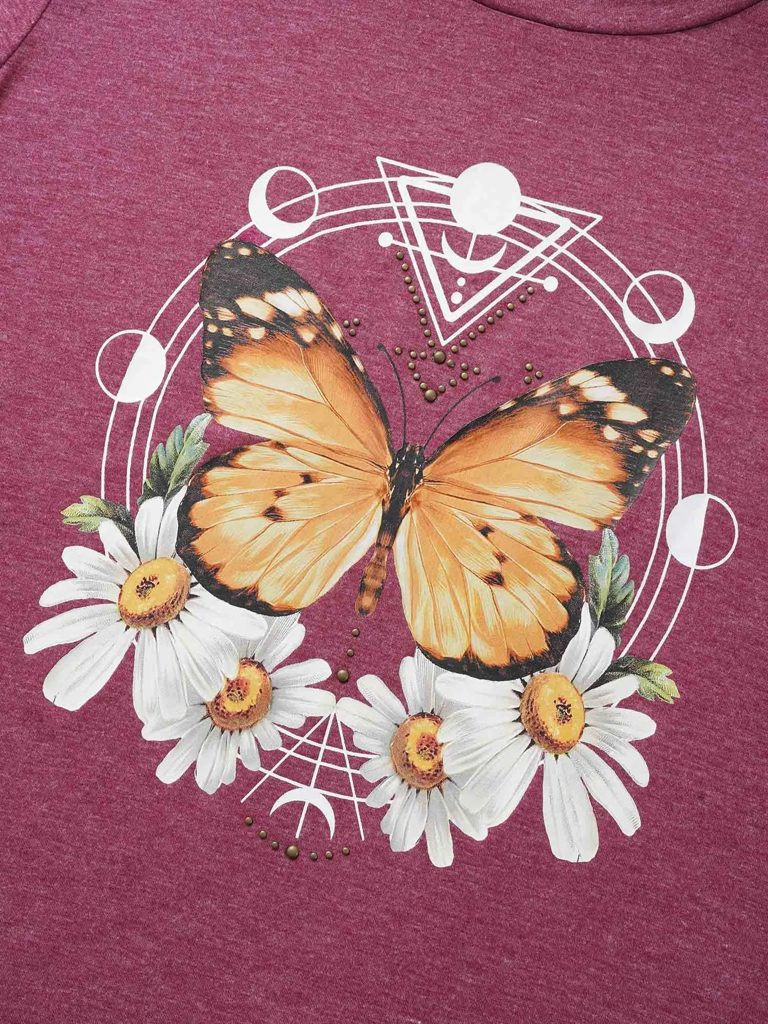 Natural Flowers & Butterfly Print Rhinestone T-shirt sold by Bloomchic product image thumbnail 5
