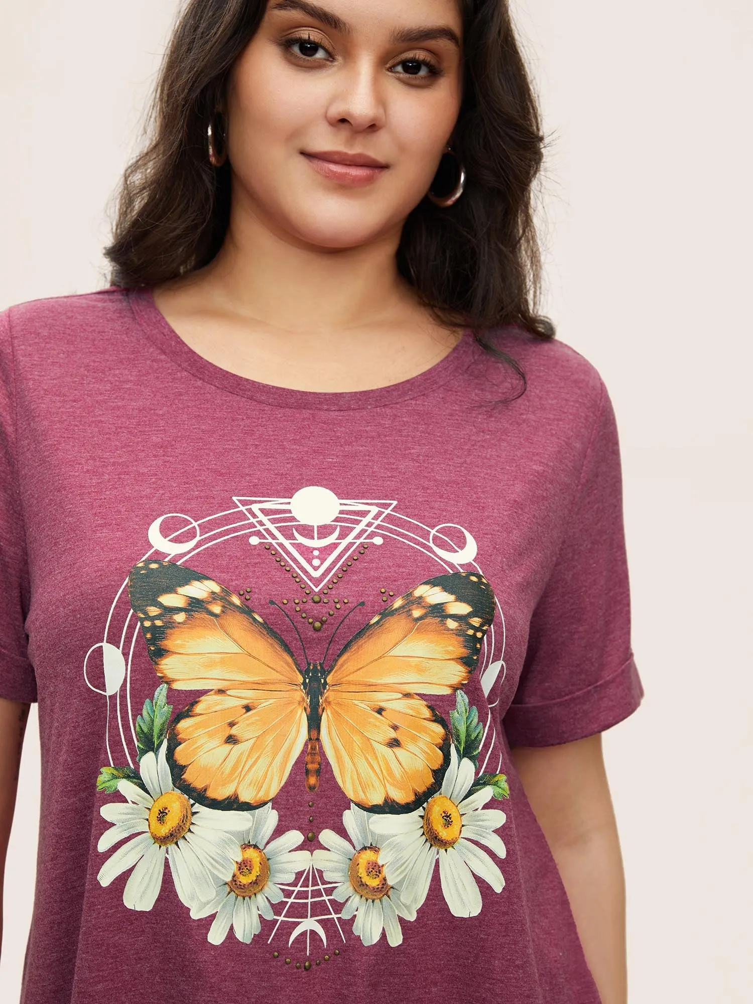 Natural Flowers & Butterfly Print Rhinestone T-shirt sold by Bloomchic product image thumbnail 4