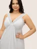 V Neck Solid Lace Panel Elastic Waist Sleep Dress sold by Bloomchic
