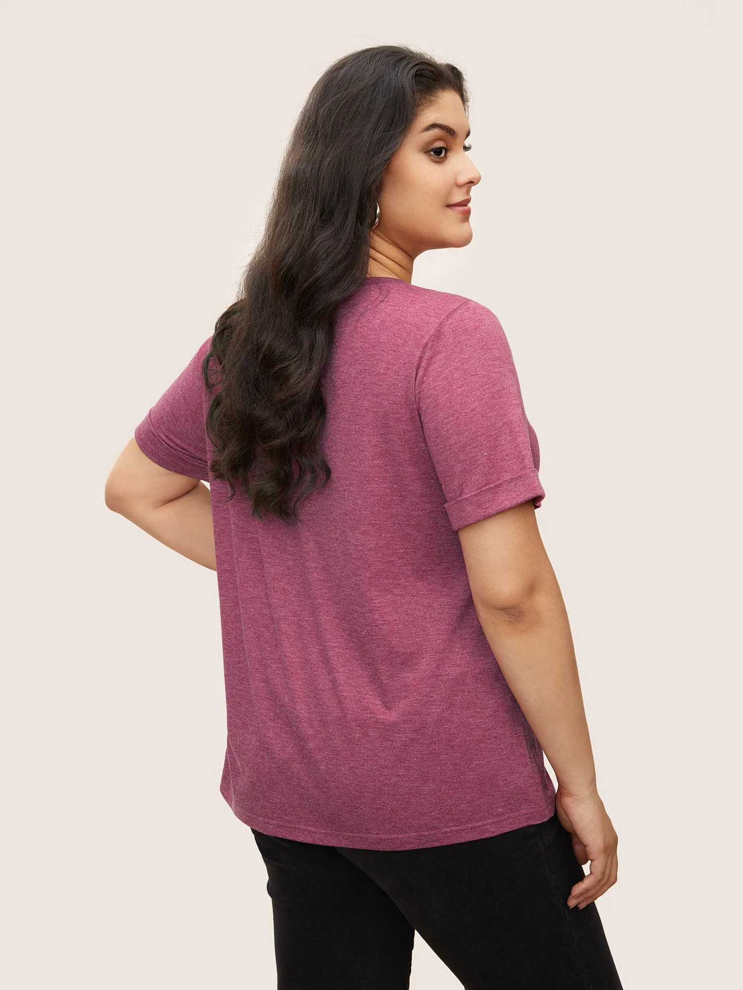 Natural Flowers & Butterfly Print Rhinestone T-shirt sold by Bloomchic product image thumbnail 3