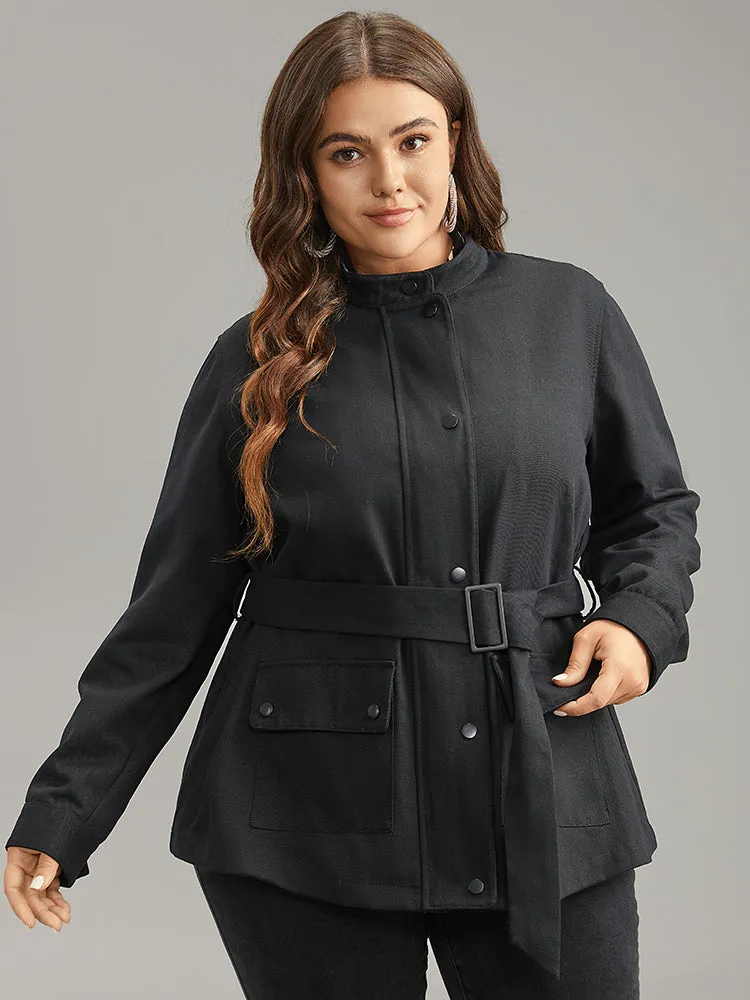 Cotton Solid Belted Flap Pocket Coat sold by Bloomchic product image thumbnail 5
