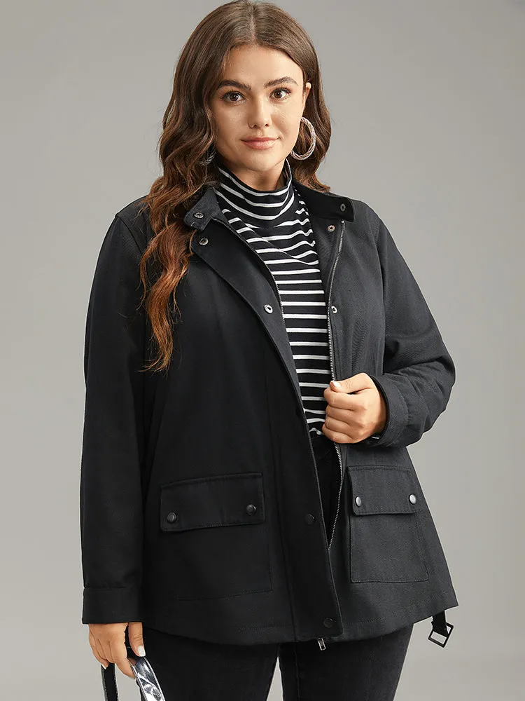 Cotton Solid Belted Flap Pocket Coat sold by Bloomchic