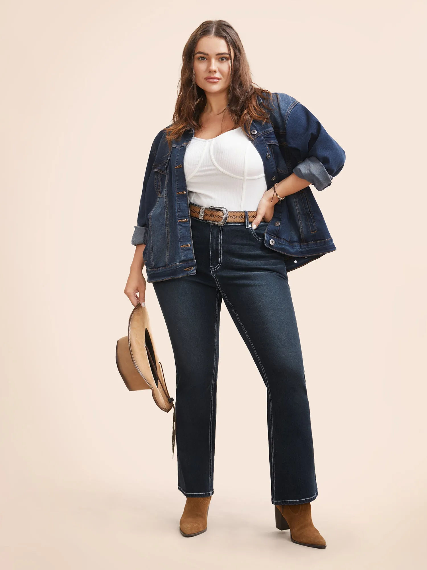 Stretch Denim Embroided Pockets Flare Jeans sold by Bloomchic product image thumbnail 4