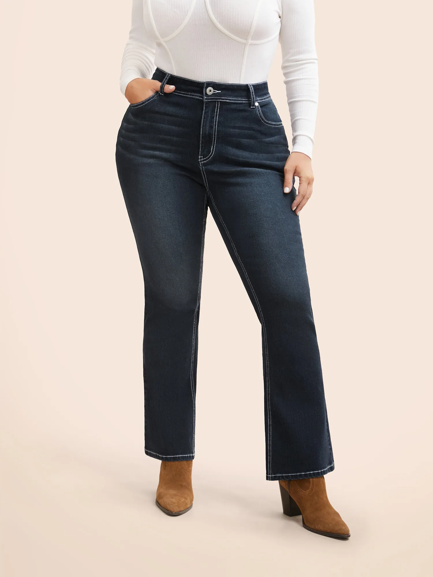 Stretch Denim Embroided Pockets Flare Jeans sold by Bloomchic product image thumbnail 5