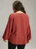 Keyhole Plicated Detail Lantern Sleeve T-shirt sold by Bloomchic