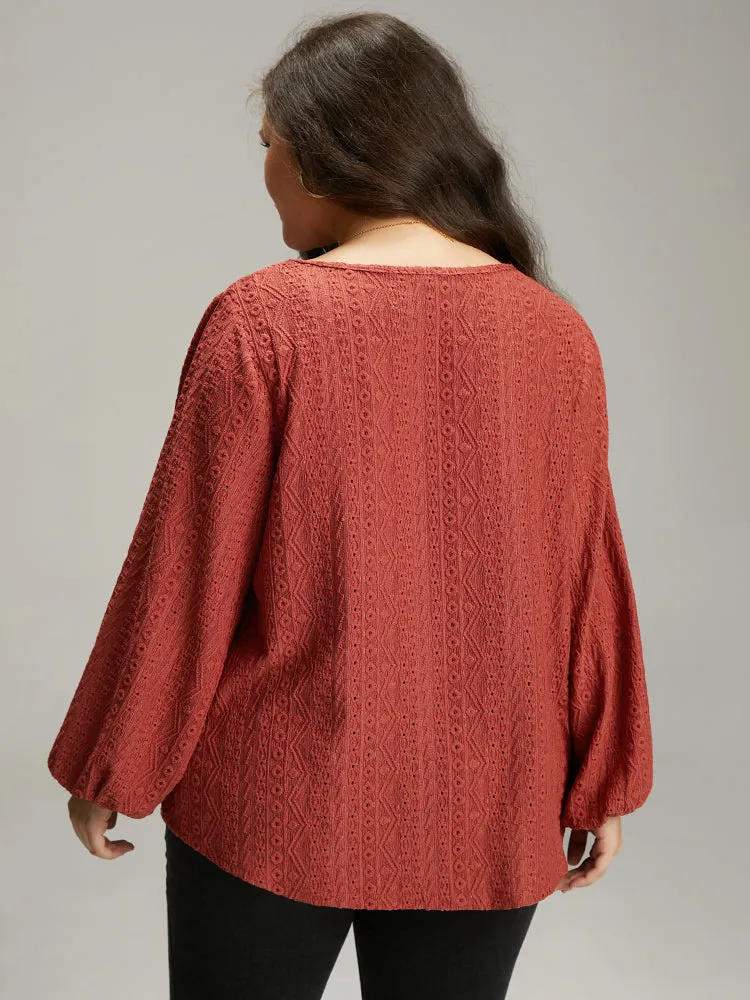 Keyhole Plicated Detail Lantern Sleeve T-shirt sold by Bloomchic product image thumbnail 2