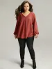 Keyhole Plicated Detail Lantern Sleeve T-shirt sold by Bloomchic