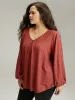 Keyhole Plicated Detail Lantern Sleeve T-shirt sold by Bloomchic