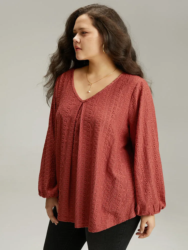 Keyhole Plicated Detail Lantern Sleeve T-shirt sold by Bloomchic product image thumbnail 3