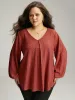 Keyhole Plicated Detail Lantern Sleeve T-shirt sold by Bloomchic